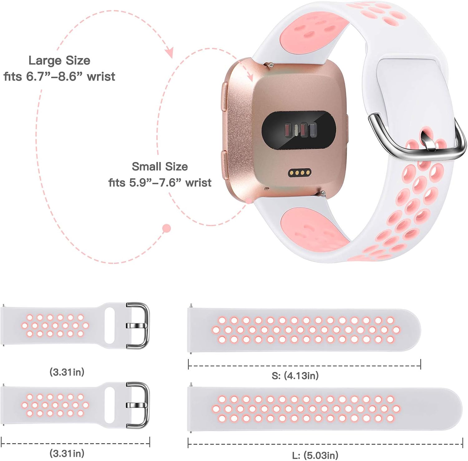 XIMU Sport Bands Compatible with Fitbit Versa/Versa 2 / Versa Lite, Soft Silicone Waterproof Breathable Sport Watch Strap Replacement Wristband Accessories Women Man for Versa Smart Watch