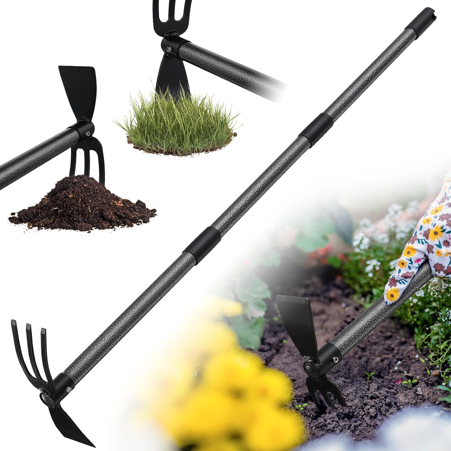 Hacke Gartenwerkzeug, 114 cm Edelstahl Spleißen langen Griff Heavy Duty Gartengeräte, 2 in 1 Multifunktions-Doppelhacken geeignet für Graben Lockerung, Gartenarbeit