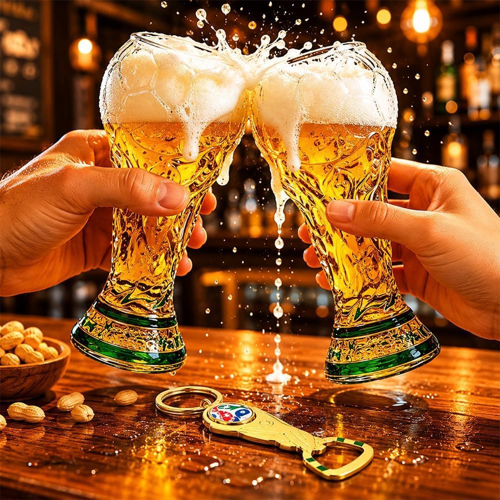 Vasos de cerveza de la Copa del Mundo 2026, vaso de cerveza estilo trofeo para la Copa del Mundo 2026, vaso de pinta con diseño de trofeo, regalo para padres, hombres, fanáticos del fútbol