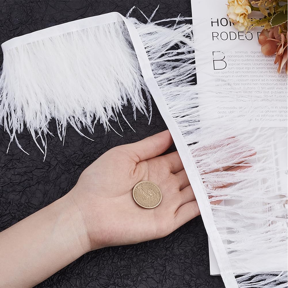 GORGECRAFT 2m Garniture En Plumes D'Autruche Noires Frange 4-6 Pouces De Largeur Plumes Artisanales Avec Ruban De Satin Accessoires D'Ornement Pour Robe De Bricolage Couture Vêtements Accessoires