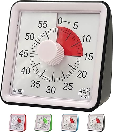 Bell Bind Bonito temporizador visual de 60 minutos, reloj de cuenta regresiva para el aula, temporizador silencioso para niños y adultos,