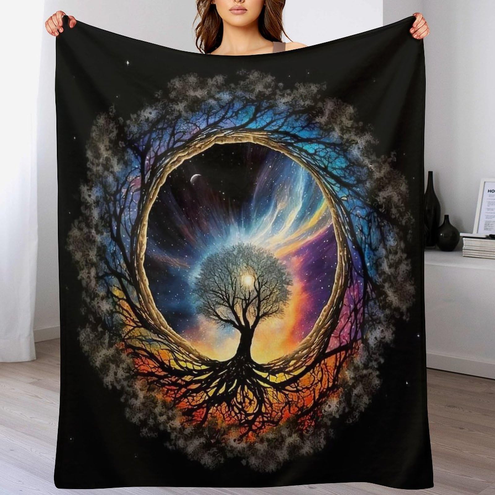 Couverture polaire flannel Arbre du Monde contre le froid de l'hiver pour canapé et lit