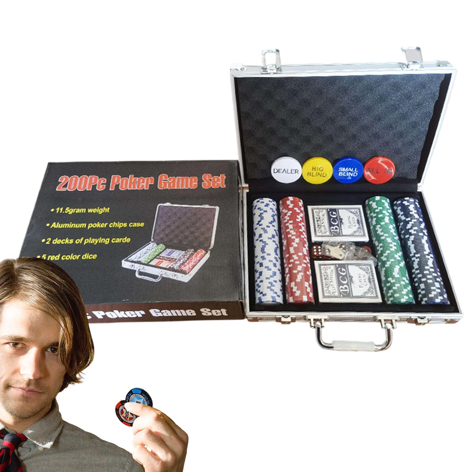Generisch Set di chip da poker per Texas Holdem, chip da poker per giochi | da tavolo, set da poker con valigetta da viaggio in alluminio, per serate di in casa in Texas