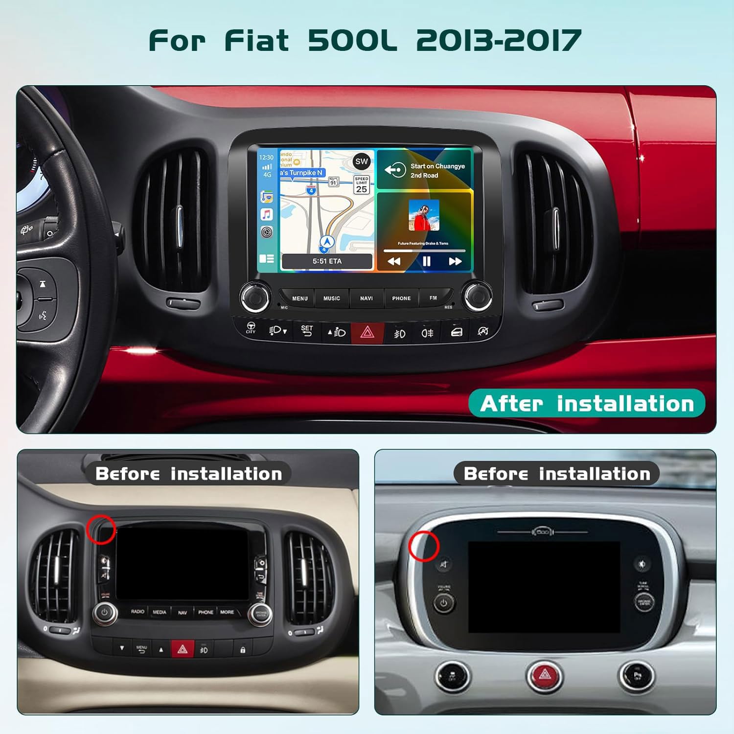 Radio samochodowe Fiat 500L 2013 2016 2018 Radio samochodowe Fiat 500L Radio samochodowe Fiat 500L 2013 2014 2015 2016 2017 2018 2019 Ekran Fiata 500L Nawigacja samochodowa Fiat 500L Carplay Fiat 500L