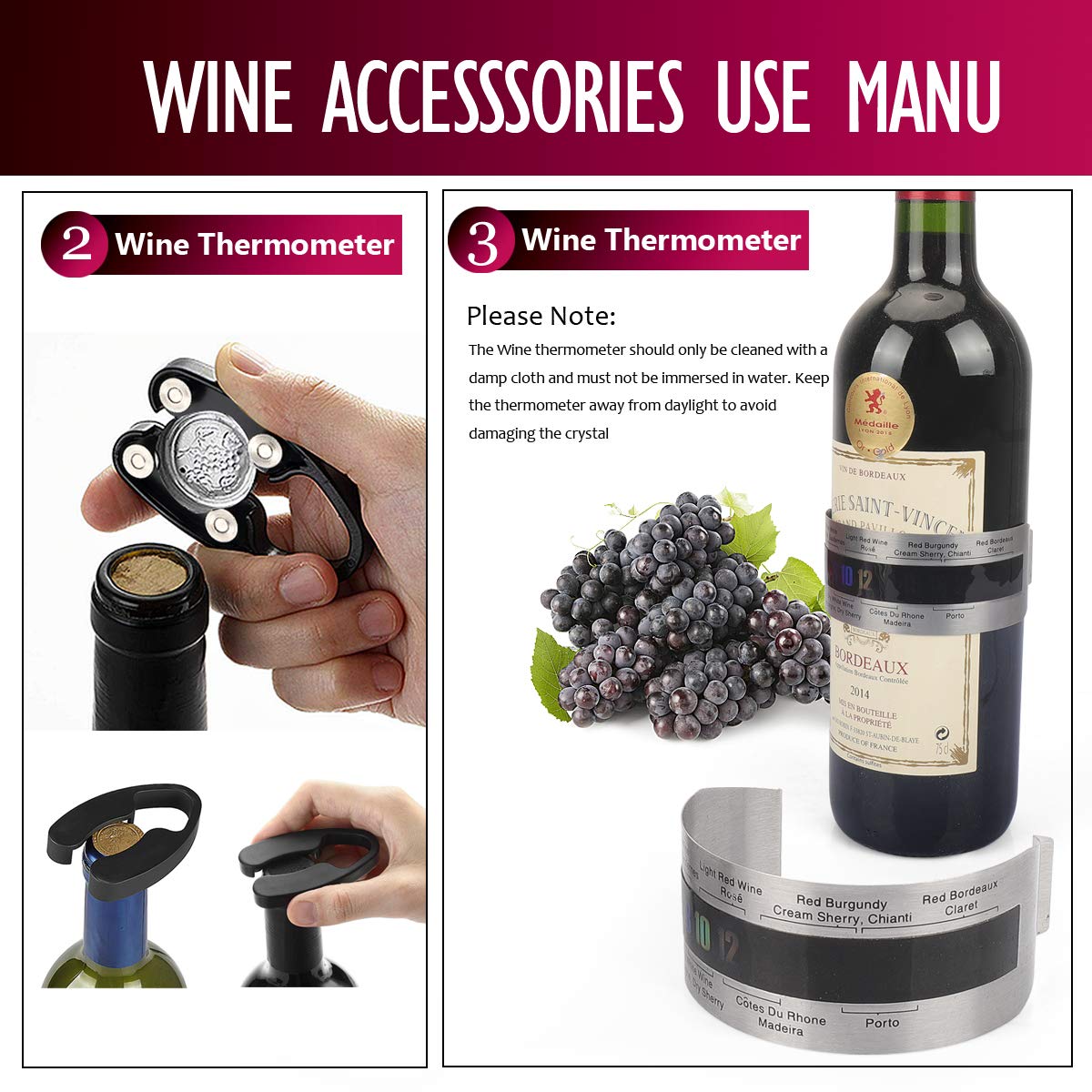 Scatola di Legno Accessori per Il Vino Set Regalo,Set per l'apertura del Vino,Cavatappi per Vino,Tappo,Versatore di Vino (stile 01)
