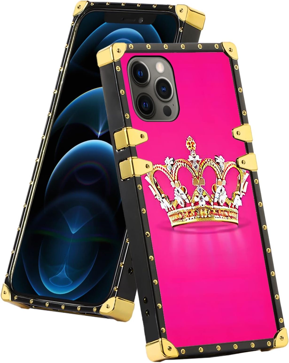 SANTUODesigned Phone Case for iPhone 12 Pro Max with Crown for Queen King Art-08 Pattern Shockproof and Dropproof Black Frame Smartphone Protective Case