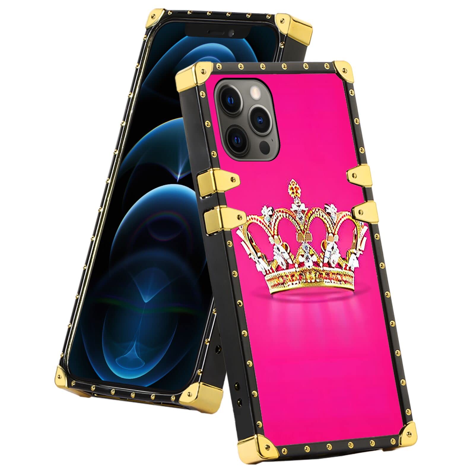 SANTUODesigned Phone Case for iPhone 12 Pro Max with Crown for Queen King Art-08 Pattern Shockproof and Dropproof Black Frame Smartphone Protective Case