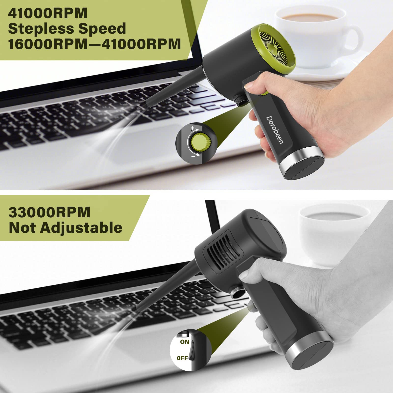 DOROBEEN Compressed Air Duster, Cordless Handheld Air Blower, Stepless