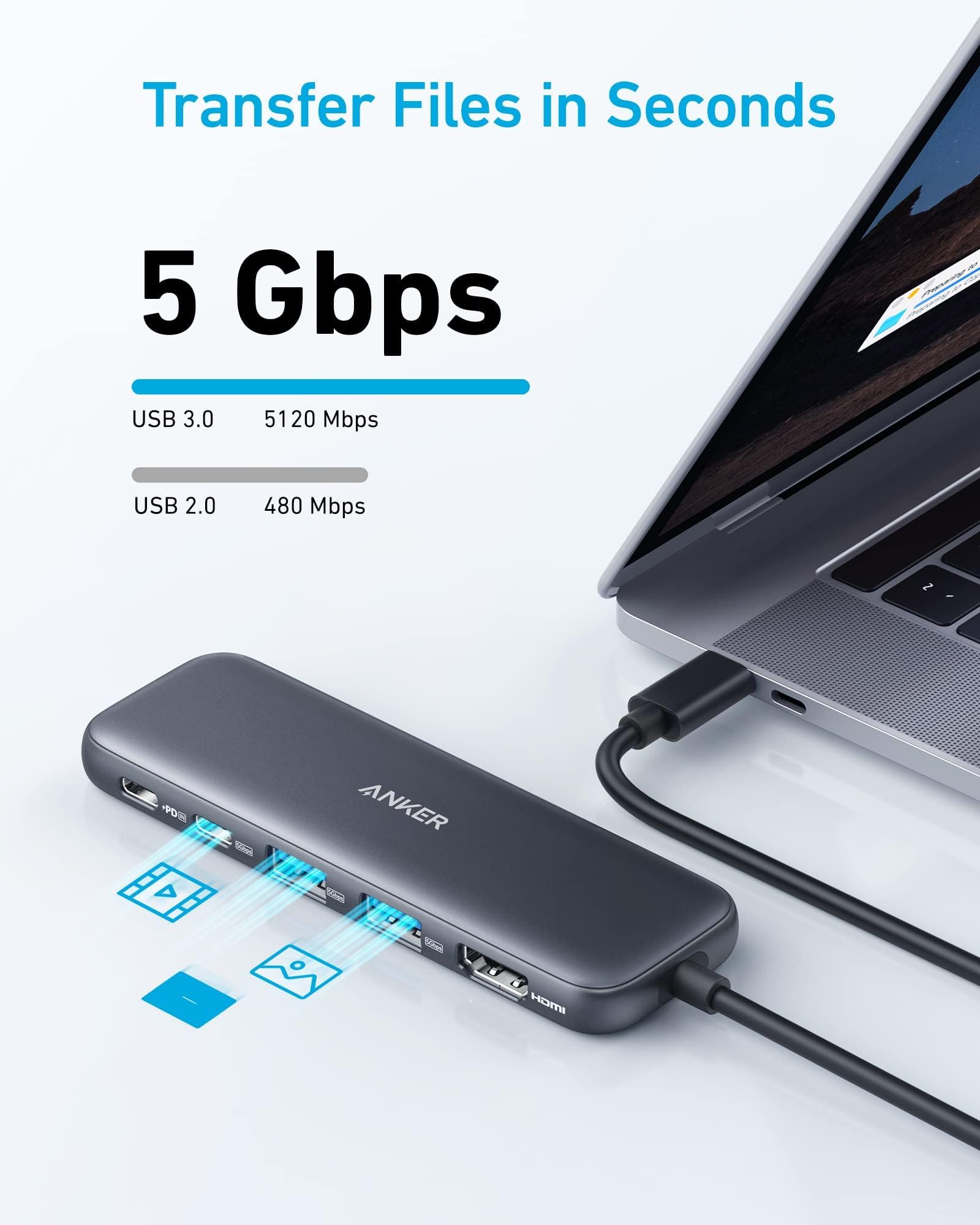 Anker Hub USB C, Hub USB-C 332 (5 in 1) con display HDMI 4K, porta dati da 5 Gbps e 2 porte USB-A per MacBook Pro, Air, Dell XPS, Lenovo Thinkpad, laptop HP Altro