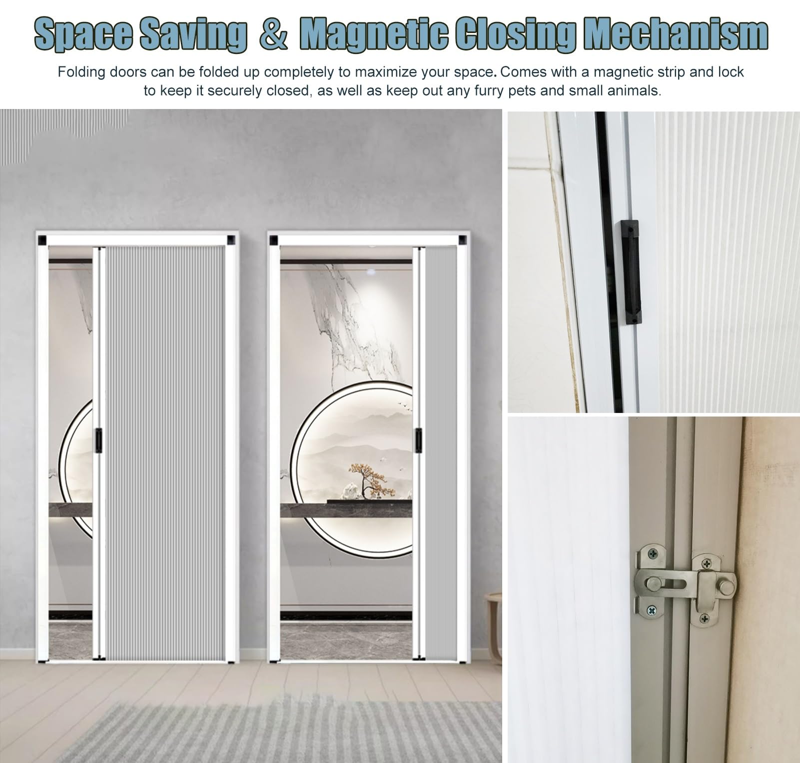 Puerta Plegable Puerta de Acordeón Blanca con Cerradura Y Manija, Puertas Plegables Interiores para Entrada de Armario, Dormitorio, Puertas Plegables Sin Perforaciones para Lavadero de Sótano(44x80in(