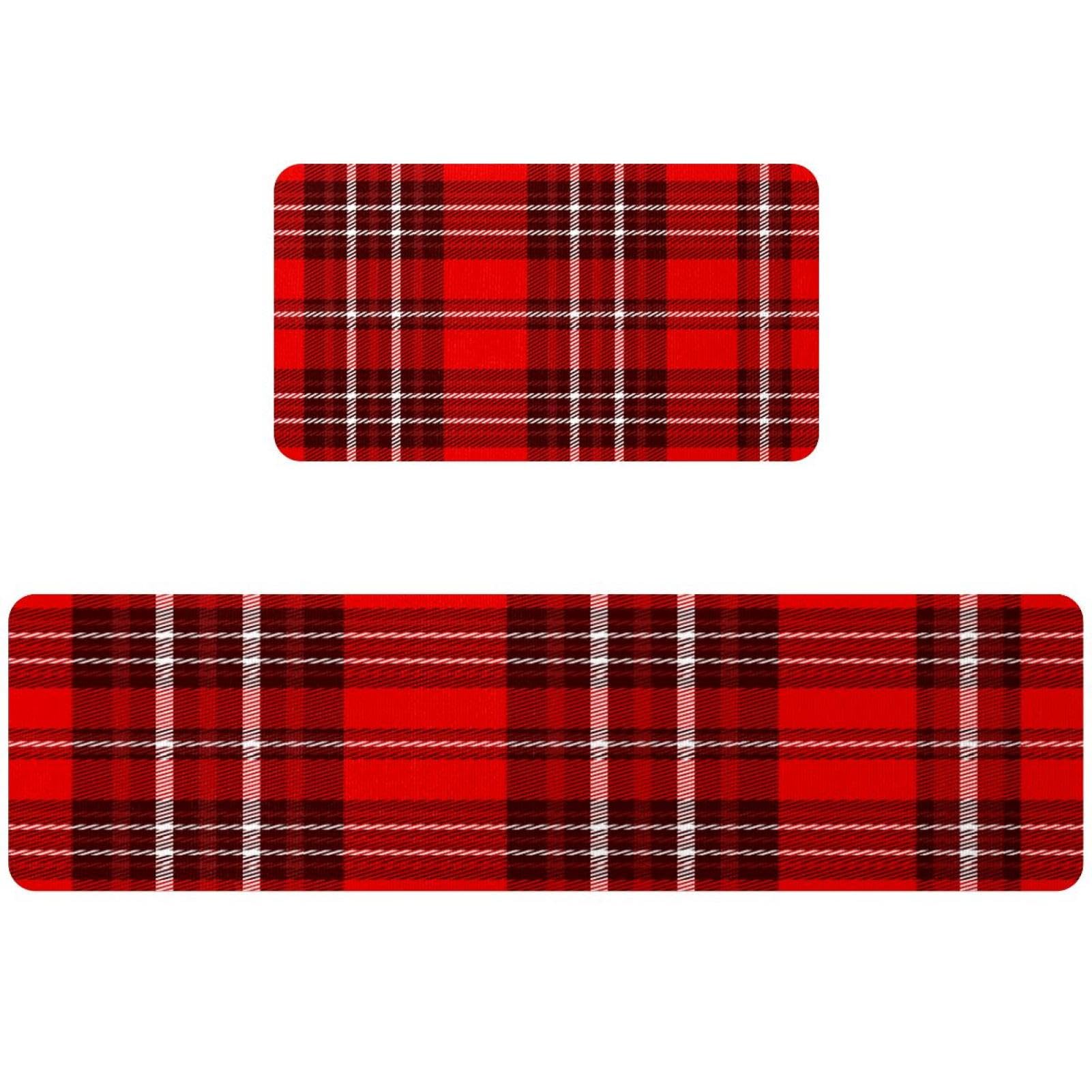 Alfombrillas de cocina a cuadros rojos VAPOKF juego de 2 alfombras lavables antideslizantes