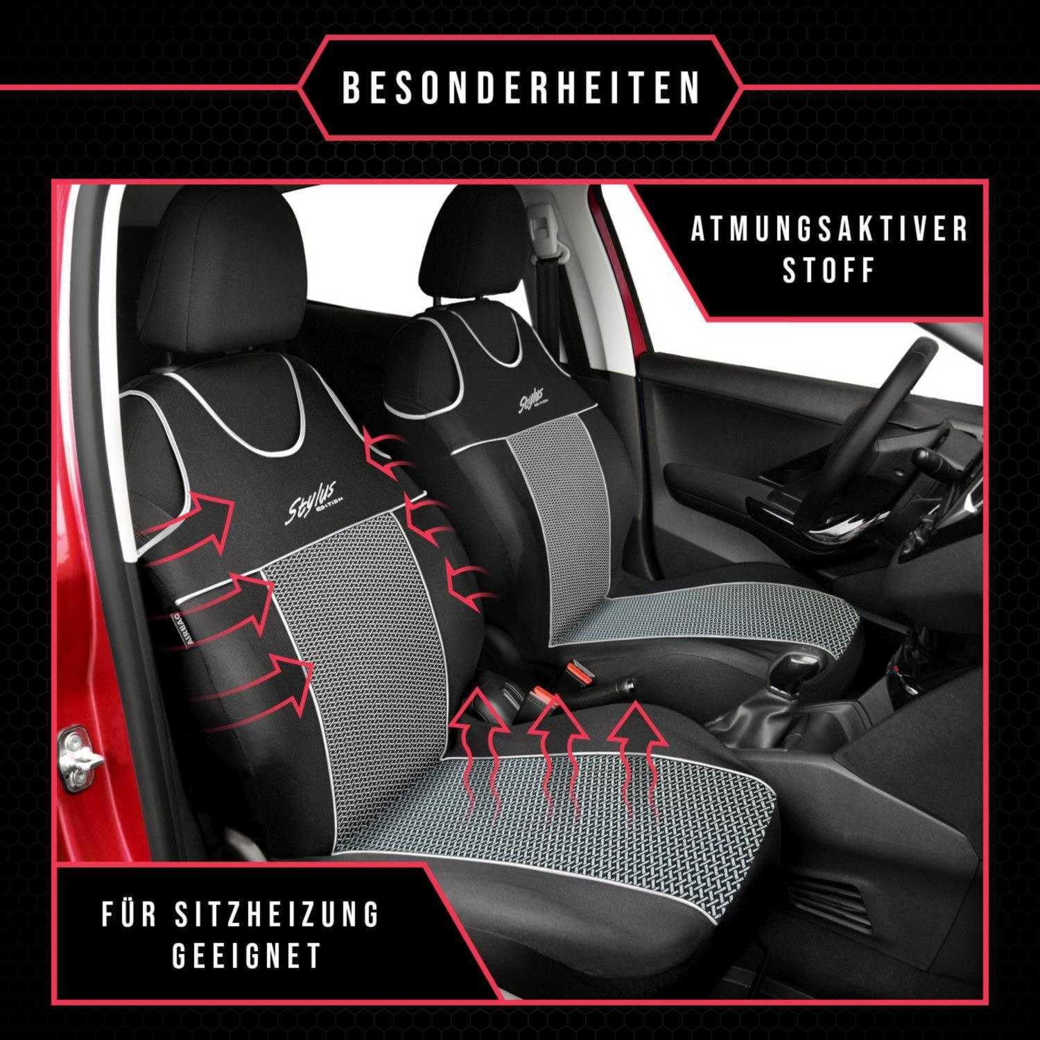 Juego de 2 Fundas de Asiento de Coche, Universal para Coche Fundas para Asiento de Coche poliéster Gris aptas para airbags para Asientos Delanteros 1 + 1 Asientos de Coche Delante
