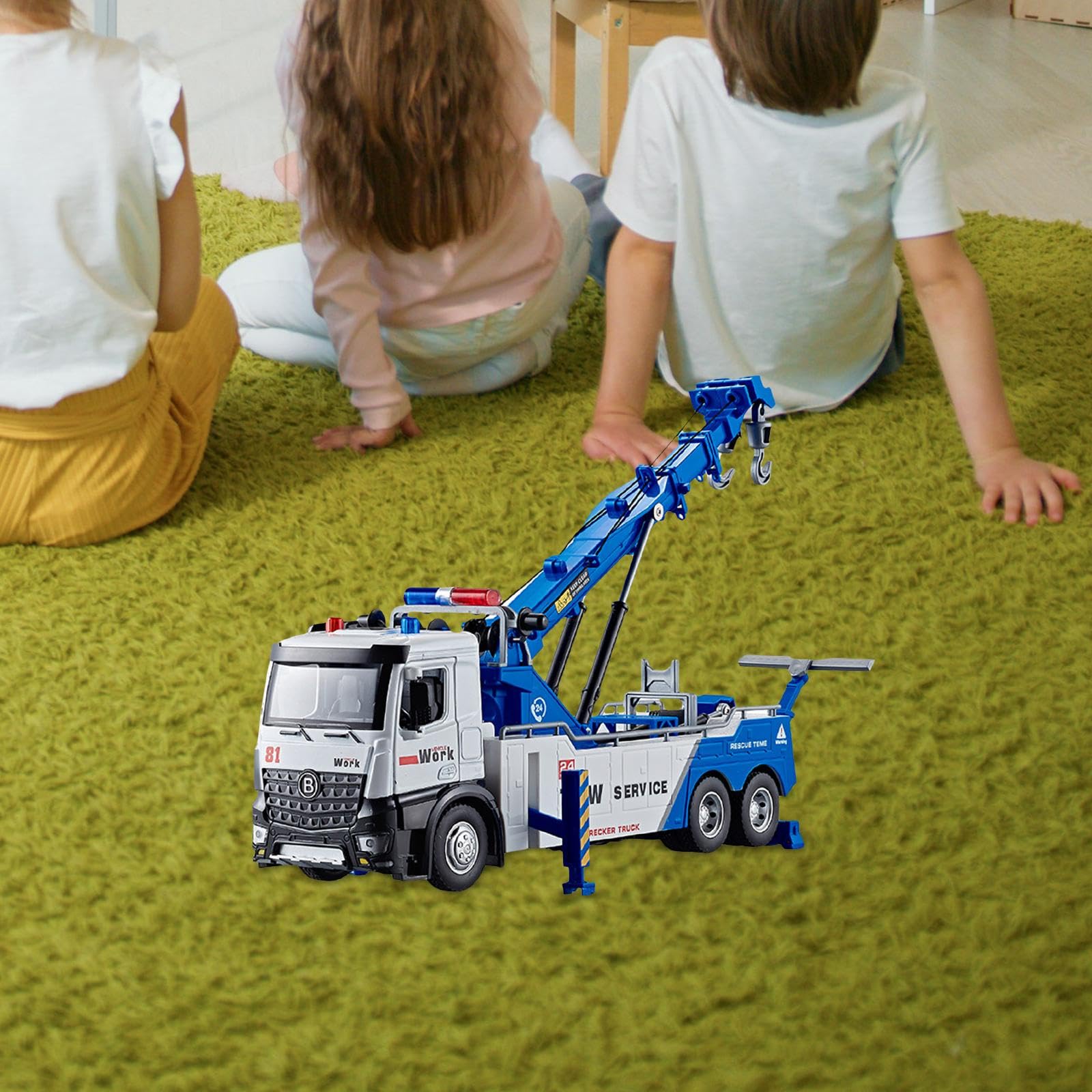 Modello di Gru Giocattolo Pressofuso, Regalo per Le Vacanze, Camion da Costruzione in Miniatura Realistico, Carro Attrezzi con Luci E Suoni
