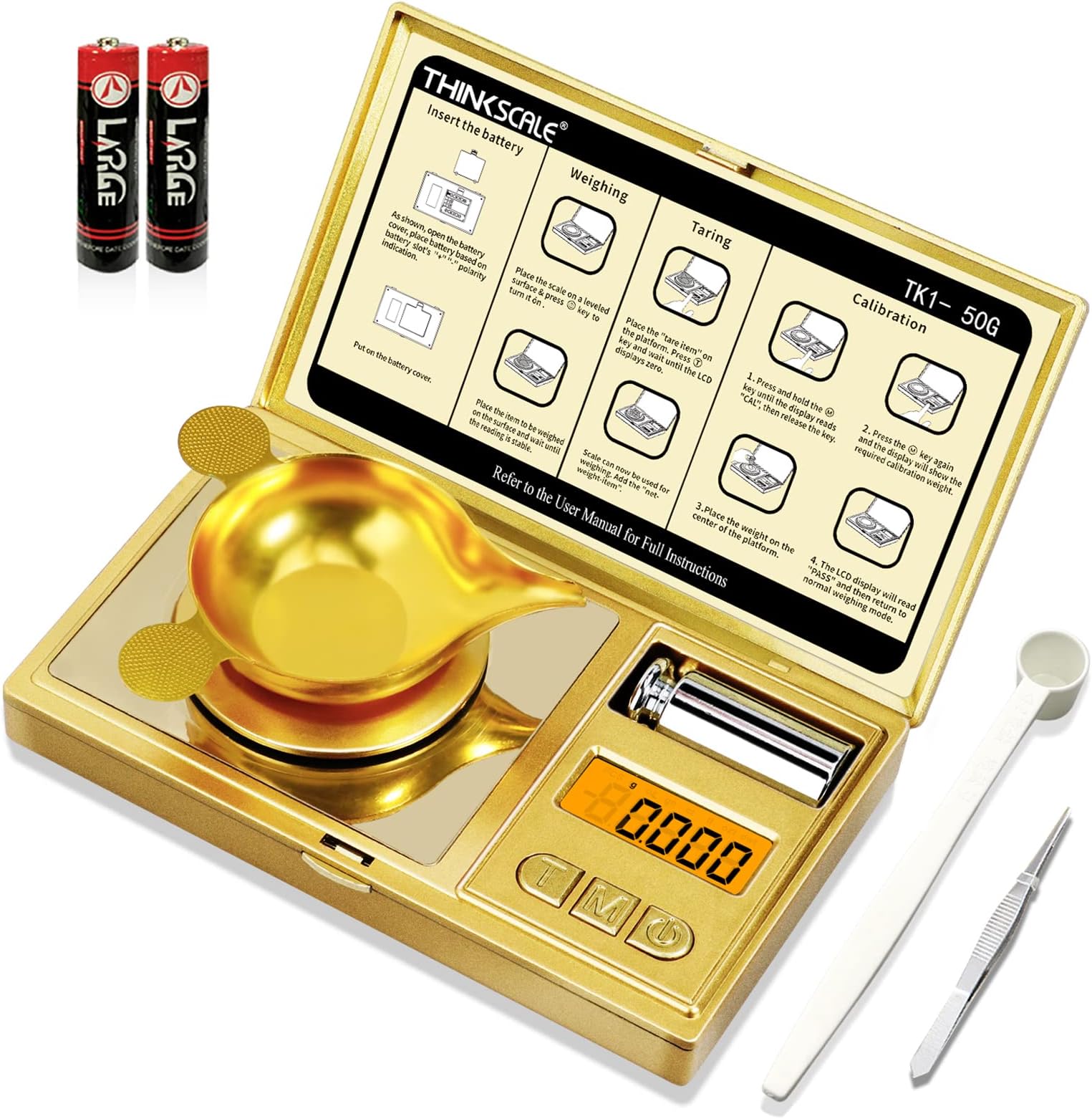 Thinkscale High Precision Milligram Scale, 50G/0.001G Digital Pocket Mg Scale For Powder, Jewelry, Medicine, Gem, Reloading, Mini Gold Gram 6 Units, Tare, Cal Weight, Tweezer And Tray
