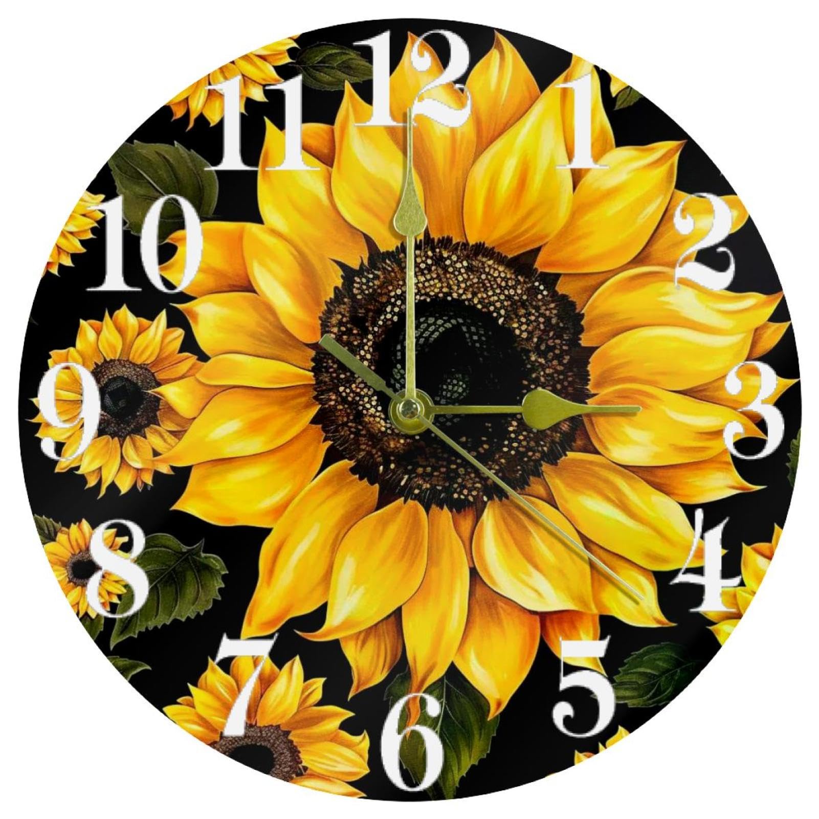Horloge murale ronde tournesol pendule à quartz sans tic-tac à piles