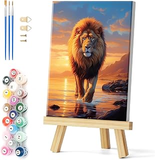 Natuyalo Framed Paint by Numbers on Canvas Lion Acrylic Paint by Numbers Kits for Adults Beginner Animal Pictures Painting Kits Ideal Gift Home Wall Decor 12x16 Inch
