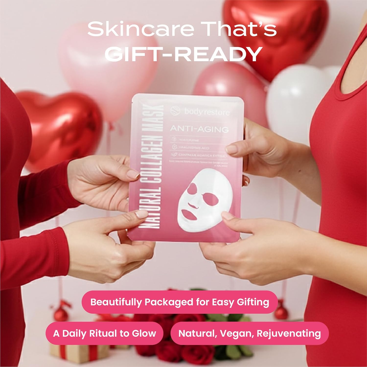 Body Restore Natural Collagen Face Mask 5 Pack – Valentines Day Gifts for Her and Him, Korean Skin Care Mask with Fermented Coconut Water, Birthday Gifts for Women & Men, Dry Skin – Anti-Aging - Image 7