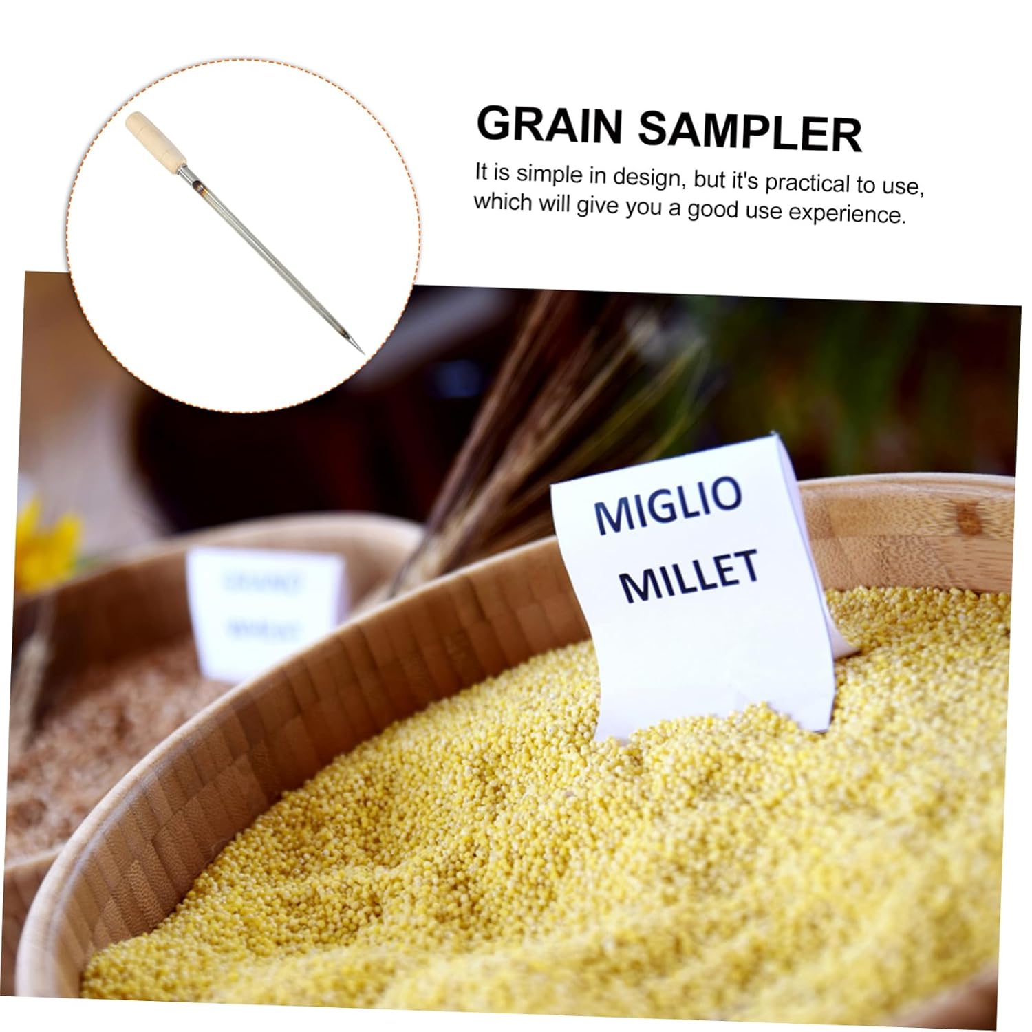 Wheat and Grain Sampler Stainless Steel Probe with Wooden Handle for Efficient Cereal Powder and Granule Collection Agriculture