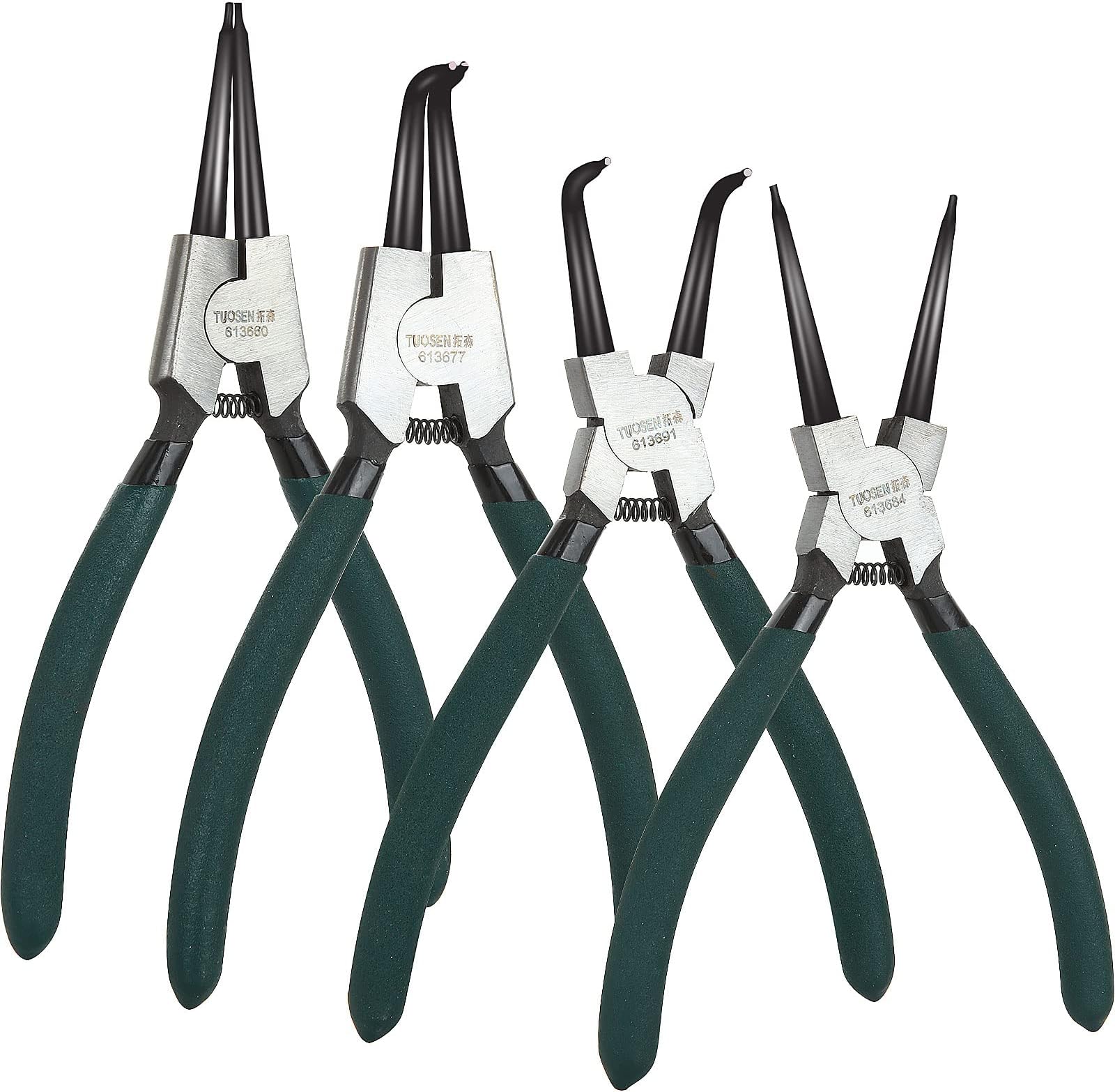 Circlip Pliers, Set of 4 Snap Ring Pliers Set, 7inch Internal & External Straight & Bent Tip Circlip Pliers, Heavy Duty Snap Ring Pliers Set with Durable Springs and Soft Handles