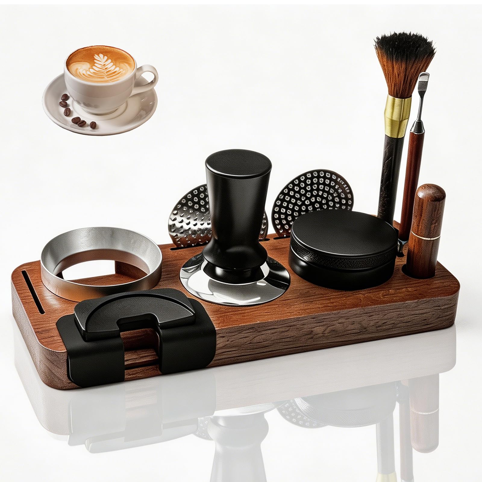 Tamper do kawy 51 mm zestaw: akcesoria do espresso zestaw 10 sztuk ze stacją tamperową, poziomicą do kawy, narzędziem WDT, pierścieniem dozującym, szczotką do czyszczenia, krążkiem do krążka