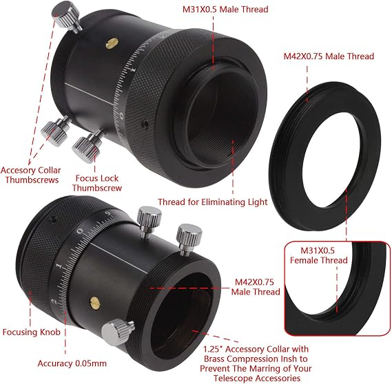 Astromania Bahtinov Mask Focusing Mask for Telescopes - Bundle with - 1.25 High Precision Double Helical Focuser with 0.05mm Scale