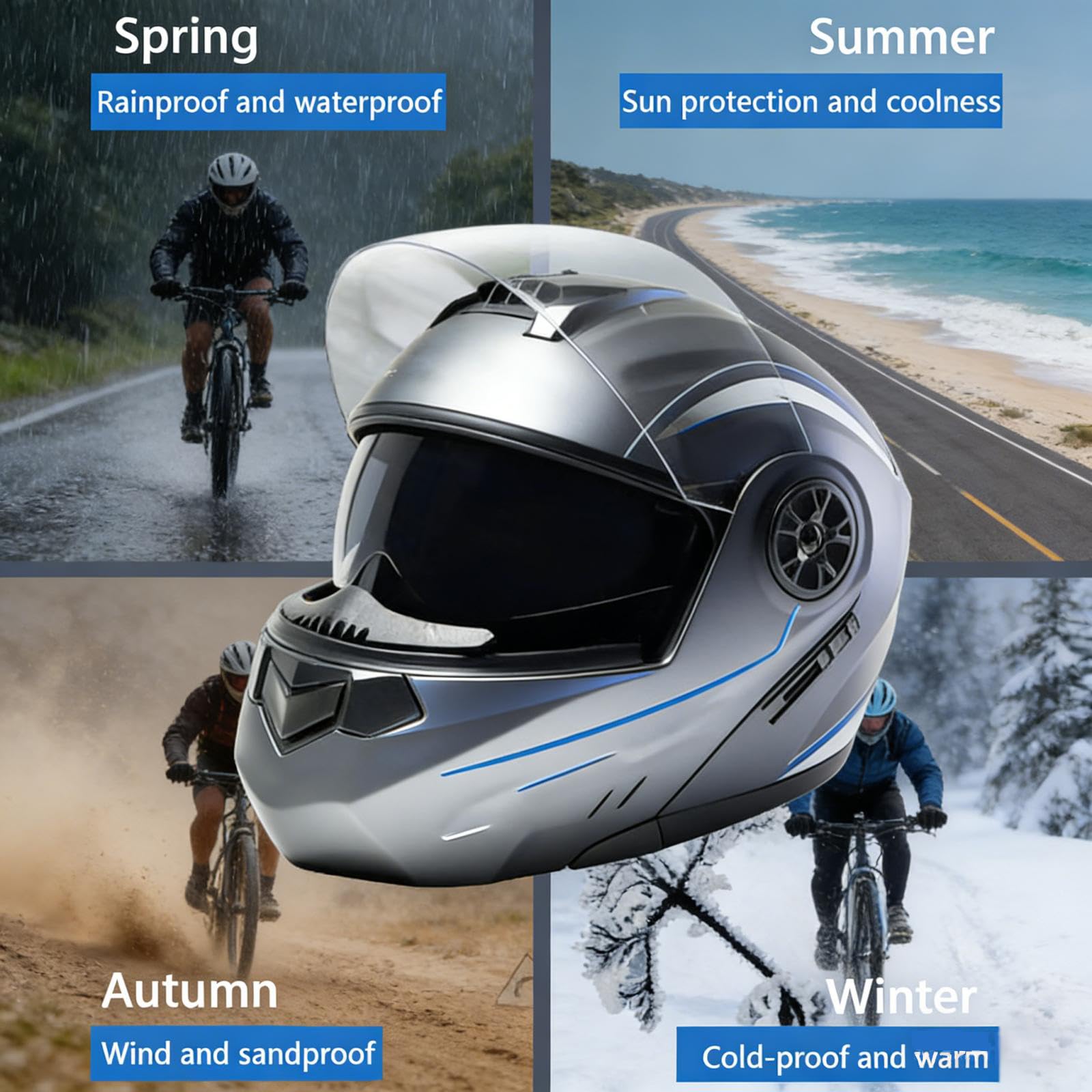 Modulable Casque Flip-Up Bluetooth Moto IntéGré Casque avec Double Visière ECE Homologué Casque Moto Intégral Casque Scooter Moto Anti-BuéE Double Miroir Homme Femme Anti-Collision Casque