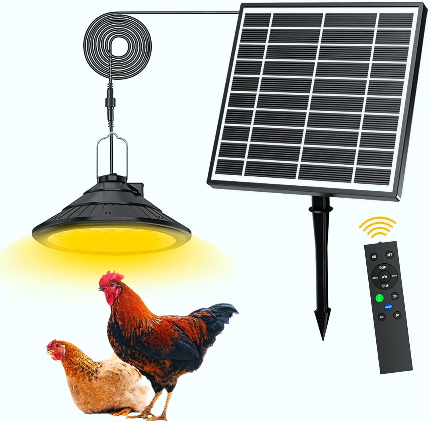 Photo voltaic Rooster Coop Gentle with Timer | 3-Shade Dimmable LED, IP66 Waterproof & 16.4ft Twine | Hanging Ceiling Pendant Gentle for Poultry Farms, Coops(with Photo voltaic Panels, Carabiner)