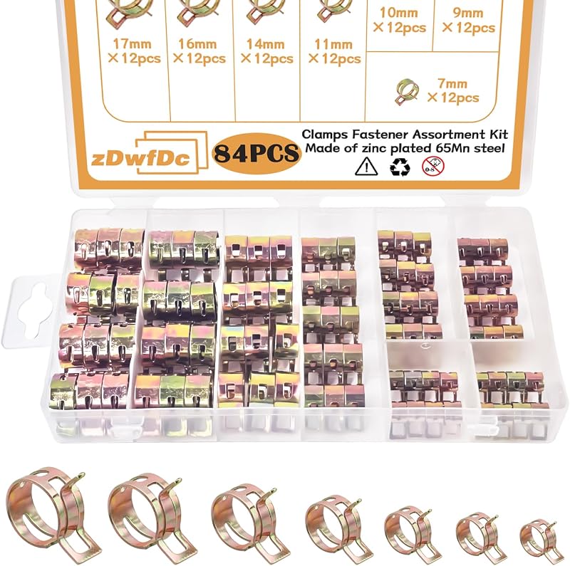 Kit de 84 grampos de mola para mangueiras 7–17 mm zDwfDc em aço 65Mn – DD006-c