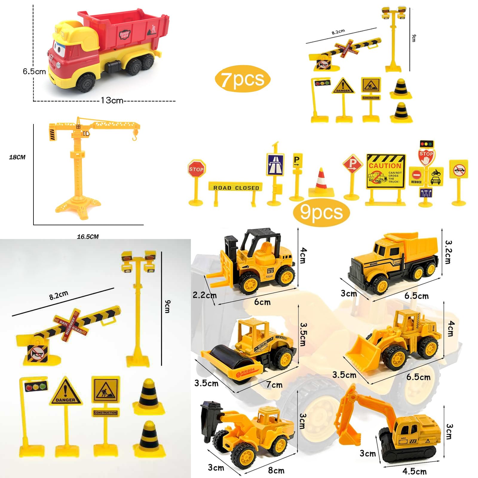 10 Stück Baustellen Torten Deko - Mini Bagger & Verkehrsschilder Spielzeug Ab 3 Jahren