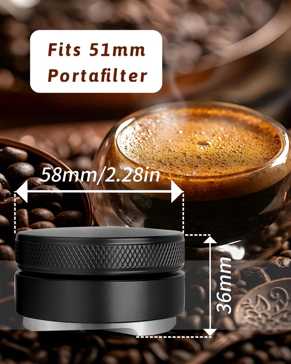 58mm Coffee Distributor, Stainless Steel Espresso Distribution Tool, Height Adjustable Espresso Leveler Handheld, Coffee Bar Gifts Barista Tools