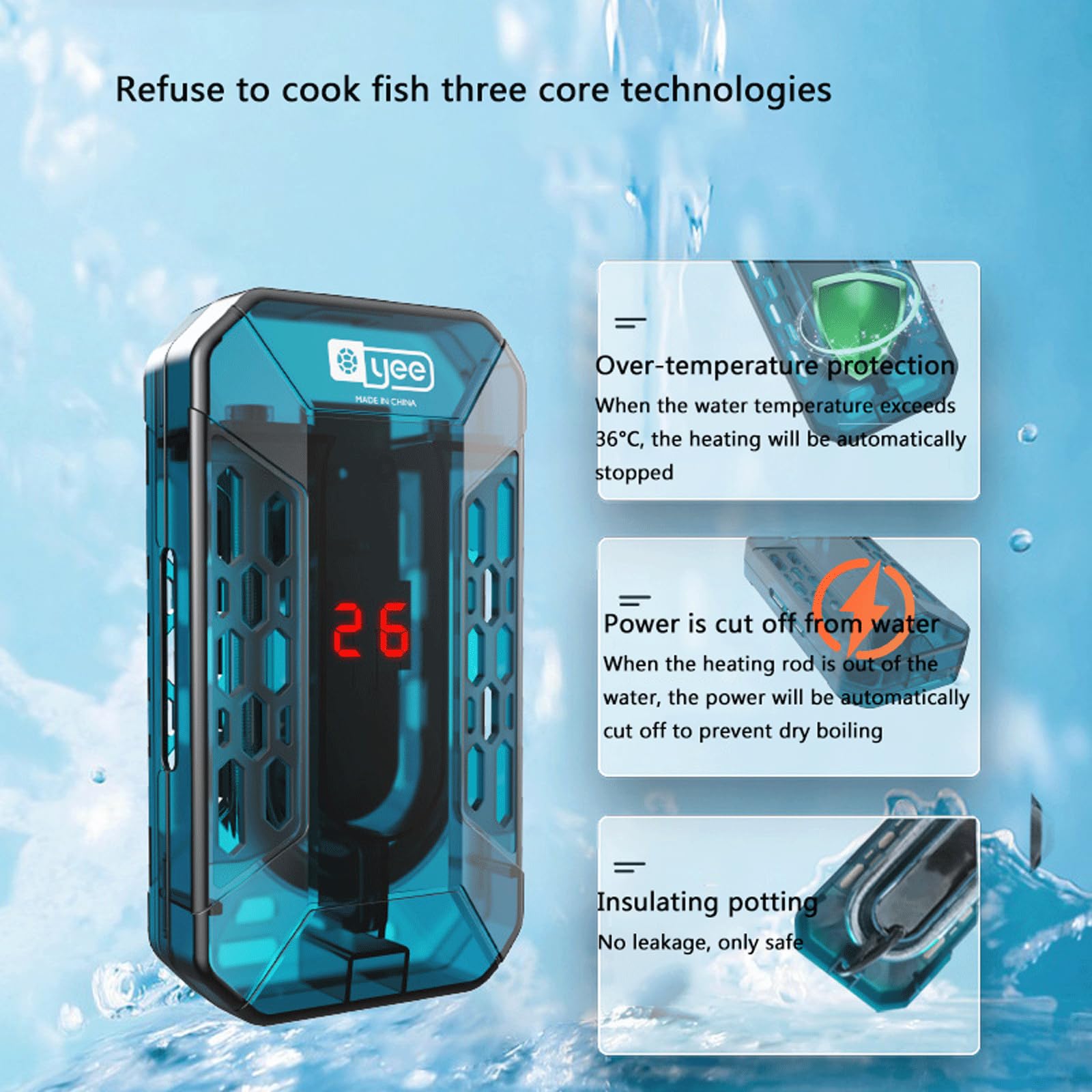 Asta riscaldante per Tartarughe Riscaldatore per Acquario Termostato Automatico Intelligente antideflagrante Basso Livello dell'Acqua Controllo remoto della Temperatura,100W (150W)