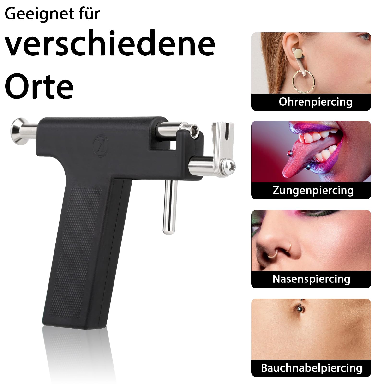 Kit de Pistola para Perforación de Orejas Profesional, 98 Pendientes, Negro