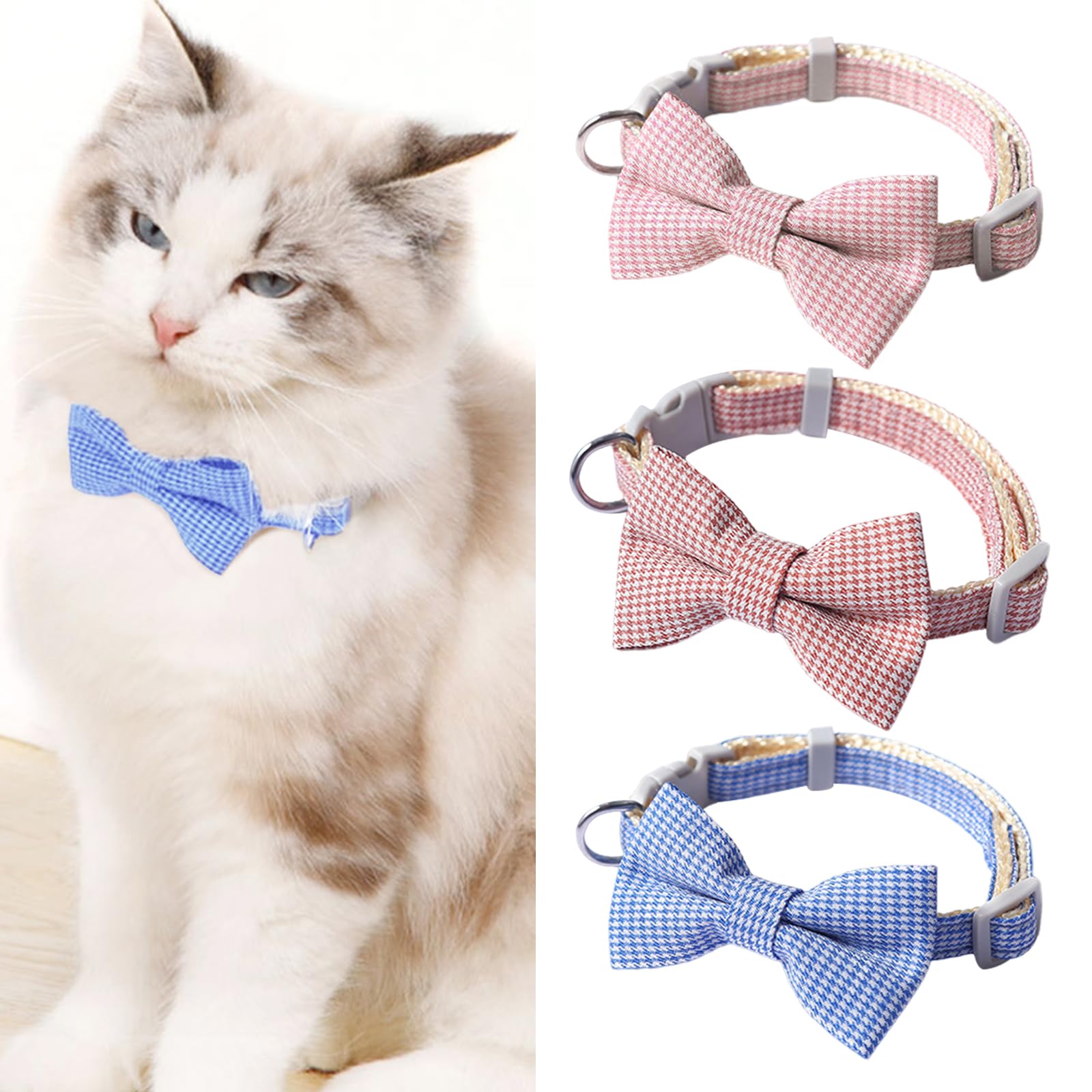Collar Gato Antiahogo, Eiflayn Juego De 3 Collares para Gatos con Pajarita, Suave, CóModo, Ajustable Collar De Perro para Perros Y Gatos, Ajustable, La Circunferencia del Cuello 23-30 Cm
