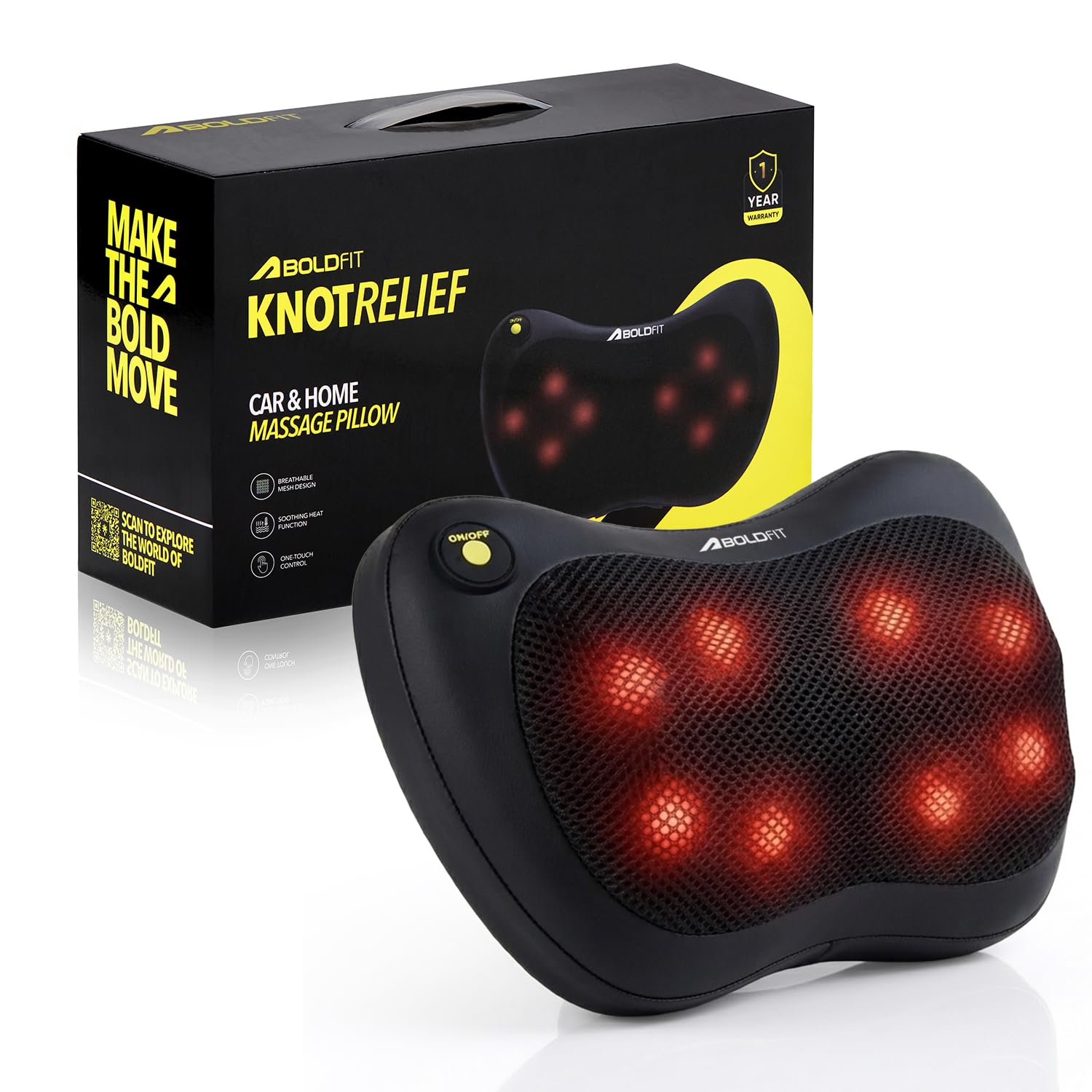 Boldfit KnotRelief Electric Shiatsu Massage Cushion with Infrared Heat for Neck, Back, Waist & Leg Pain Relief 4 Deep Kneading Nodes, Bi-Directional Rotation Ideal for Car, Home & Office, Black-image-39