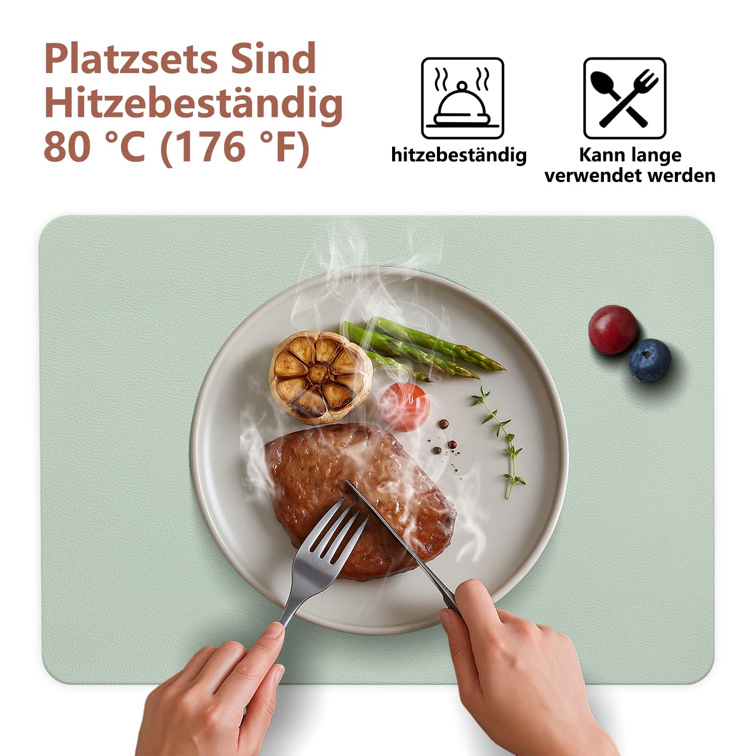 HELI MIAO Tischsets Abwaschbar 4er Set - Doppelseitige Platzsets & Untersetzer aus Lederoptik, rutschfeste & wasserdichte Tischunterlage für Esstisch und Familie - Rechteckig in Salbeigrün+Cremebeige