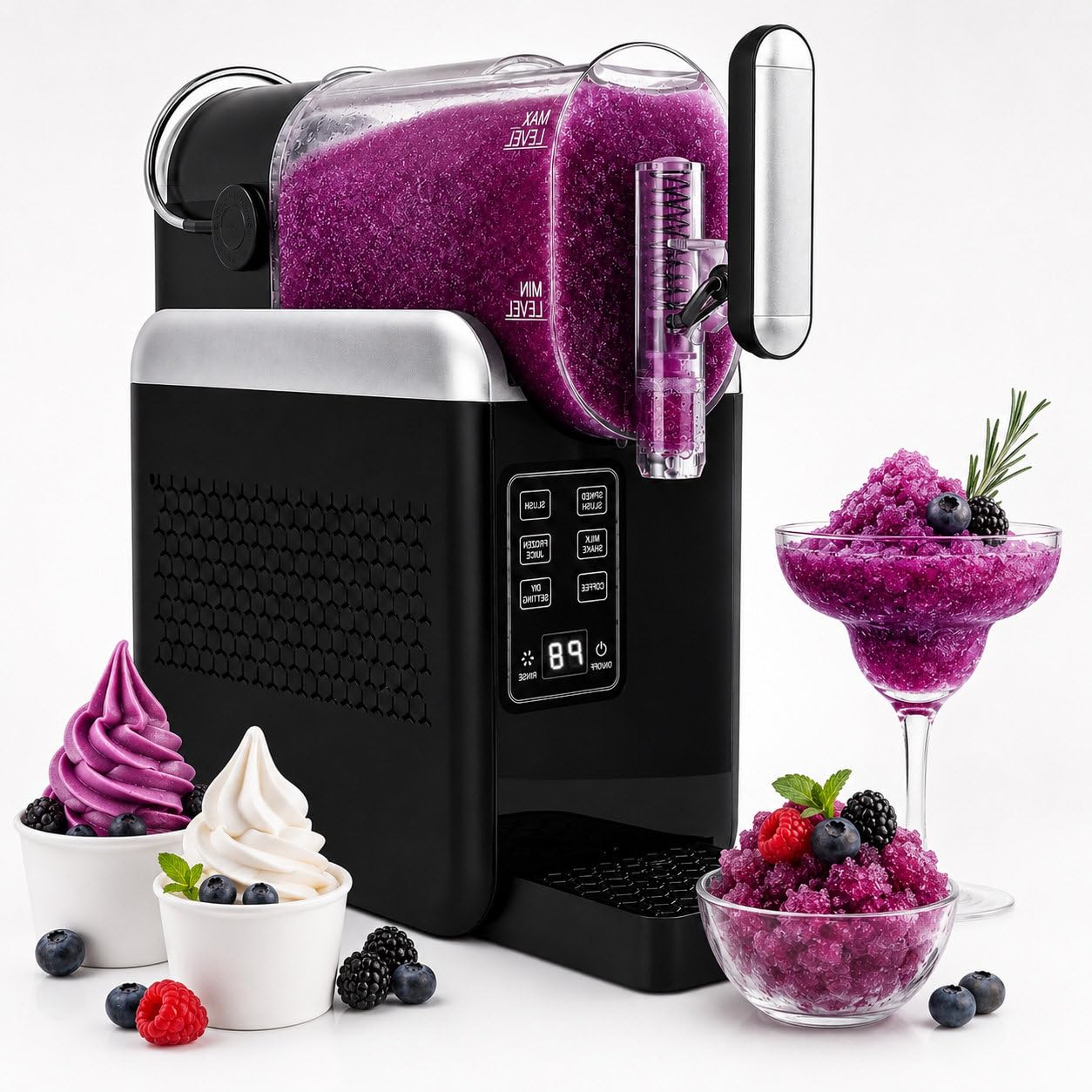pedenencelia 1.8L Slushie Machine & Soft Serve Ice Cream Machine for Home Use, 6-IN-1 Presets for Slushy, MilkShake, Frappés and More Dessert Maker, No Ice Needed Black