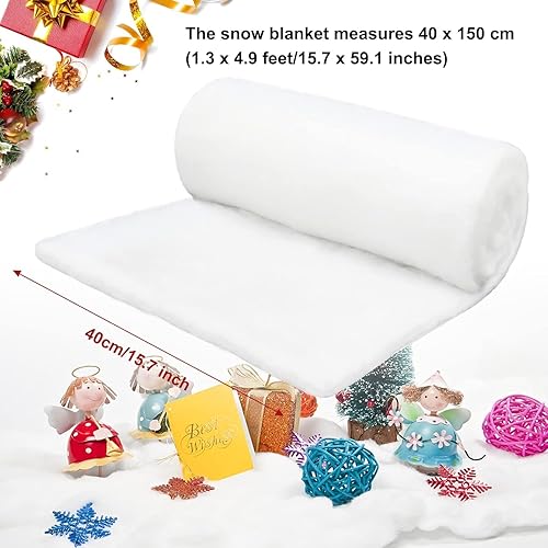 Miniatura 2 de Paquete de 2 rollos de manta de nieve de Navidad, 15.7 pulgadas x 5 pies, manta de nieve falsa para aldea de Navidad, manta de nieve artificial