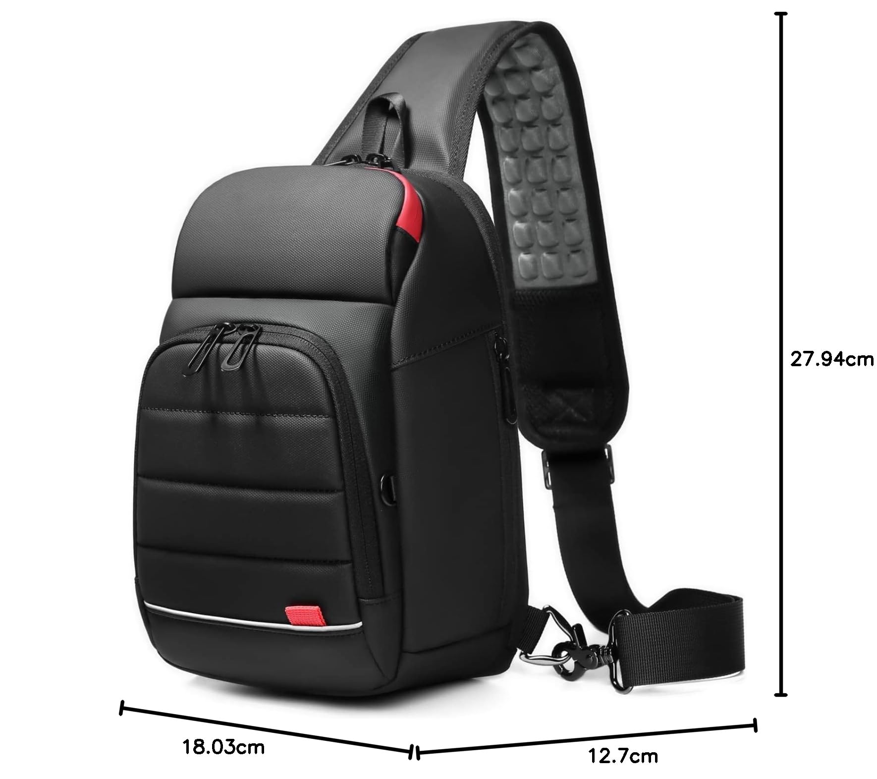 Zaino Monospalla Uomo Grande Marsupio Tracolla Impermeabile con Porta di Ricarica USB per Casual Ciclismo Trekking Viaggio Lavoro Sport-Nero