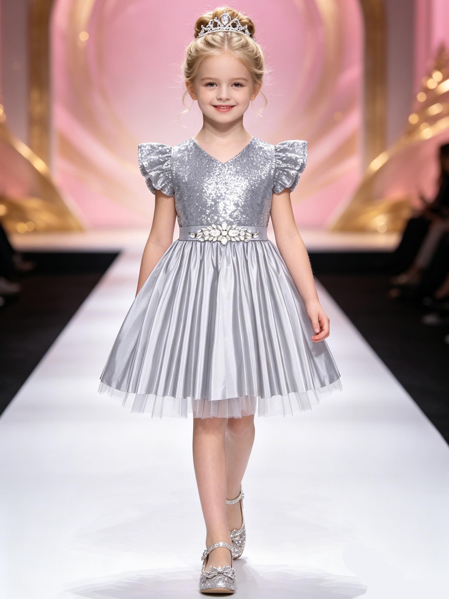 Kinder Satin A Linie Schwungkleid Schauwettbewerbskostüm Abendkleid