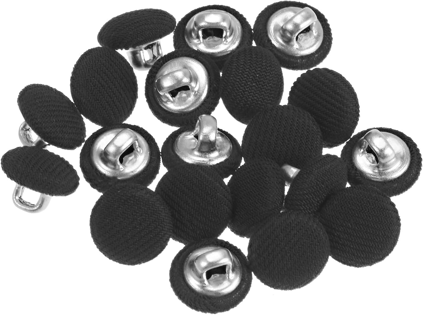 HARFINGTON 20pcs 16L Fabric Cloth Covered Button 10mm Metal Shank Round Sewing Buttons for Suits Dress Blouses, Black