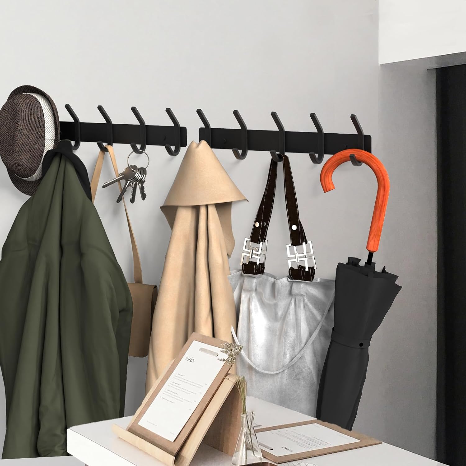 VAEHOLD Wall Hooks, Heavy Duty Aluminum Towel Hooks for Hanging Coat, Hat, Key, Clothes, Closet Hook Wall Mount for Kitchen, Bathroom, Office (“C“ Shape Coat 5 Hooks 2 Pack)