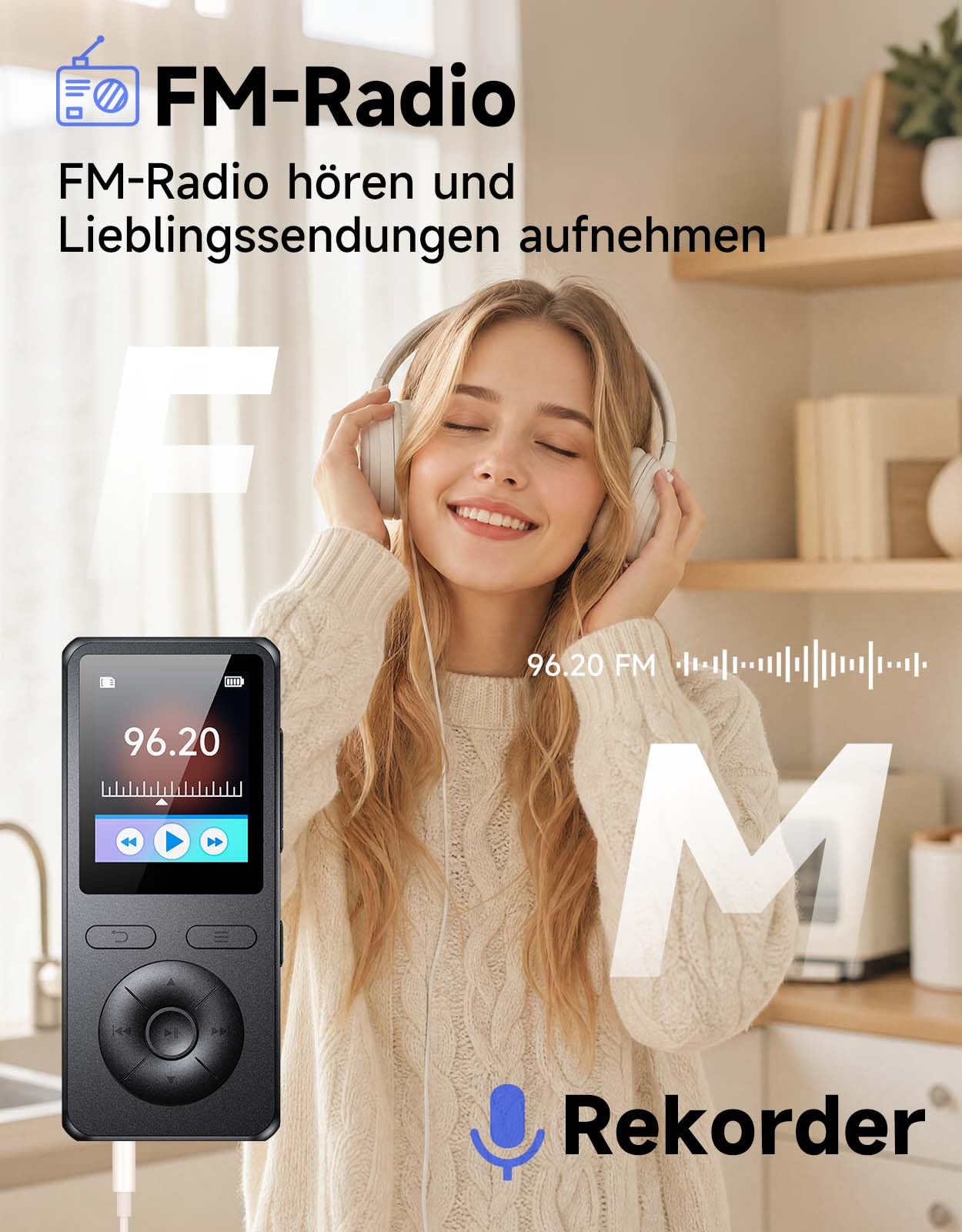 64GB MP3 Player Bluetooth 5.3,mit Lautsprecher,physische Tasten,Ultraleicht
