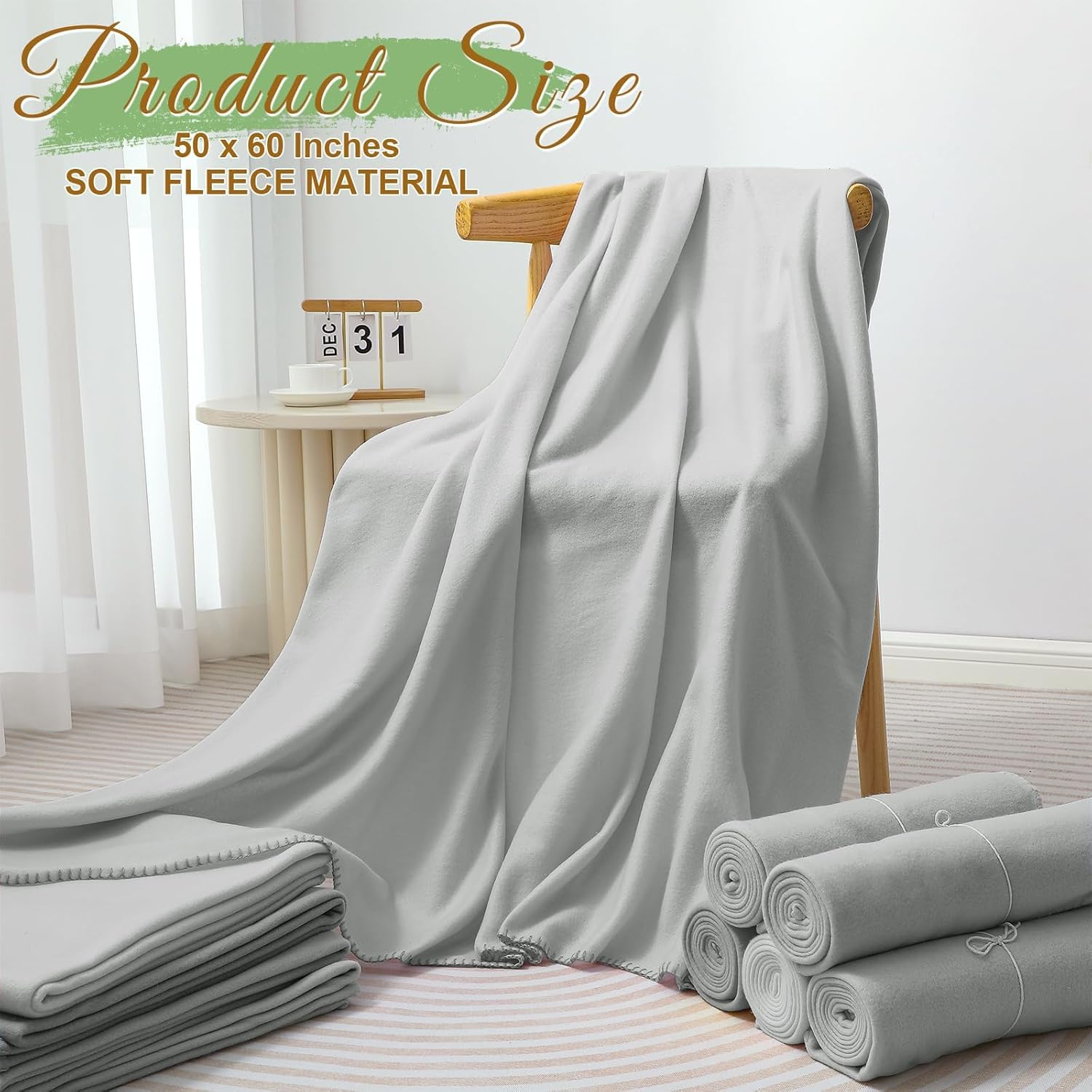 20PCS Gray Fleece Blankets Bulk 50 X 60, Soft Lightweight Throw Blankets Kit Cozy Blankets Bulk for Bed Sofa Couch Warm Pet Fleece Blankets Set for Wedding Homeless Home Office Travel Gift for Seasons - Image 2