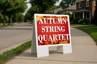 Autumn String Quartet Autumn Frame Colorful Maple Leaves On Red Background A-Frame Double Sided 23x23 in. sign