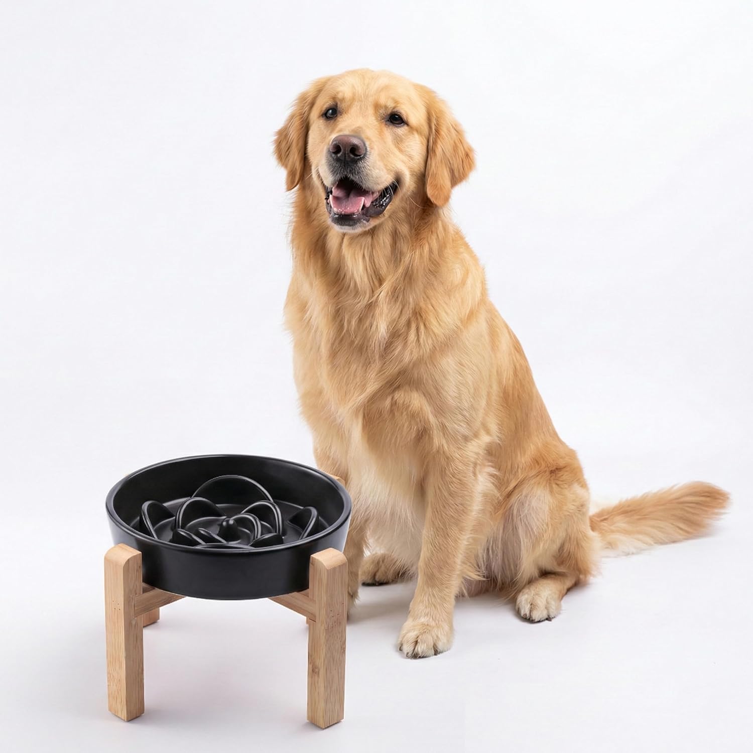 Petygooing 8.66 in Dog Bowl Ceramic Slow Feeder for Medium Large Dogs,Elevated/Raised Slow Feeding Dog Food Water Dish Heavy Weighted,Puzzle Eating Bowl Modern Maze (Black, 8.66in)