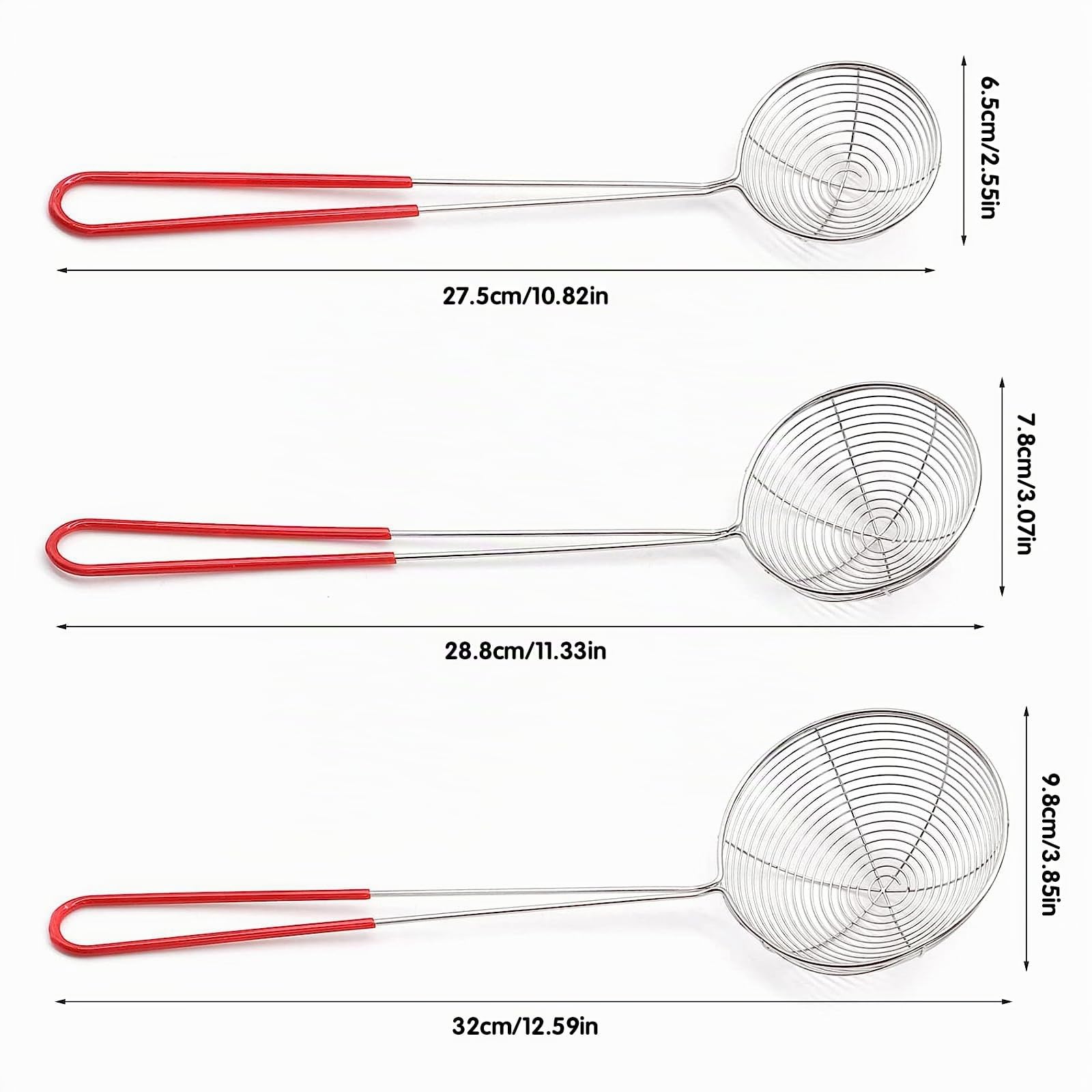 Juego de 3 Coladores de Acero Inoxidable Colador de Araña Cuchara de Malla | Fabricado con Cocina Cocina Pasta Ranurada Freír, ideal para uso diario y múltiples escenarios de aplicación