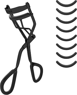 KLIHN – Rizador de pestañas color oro rosa con 8 recambios de goma, moldeador para rizar con unas pestañas perfectas, eyelash curler (negro)