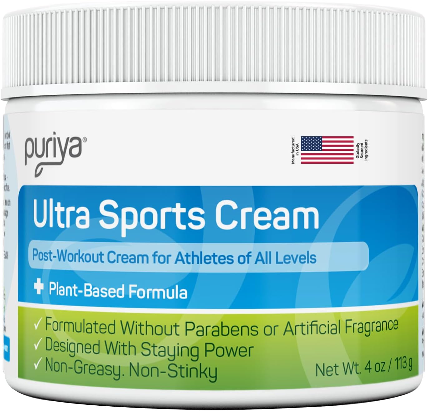 Puriya Ultra Sports Cream with Natural Menthol, Long Lasting Balm for Muscle and Joint Comfort in Leg, Hand, Ankle and Knee, Fast-Acting Rub with Pleasant Scent, Maximum Strength, Fit for Athletes