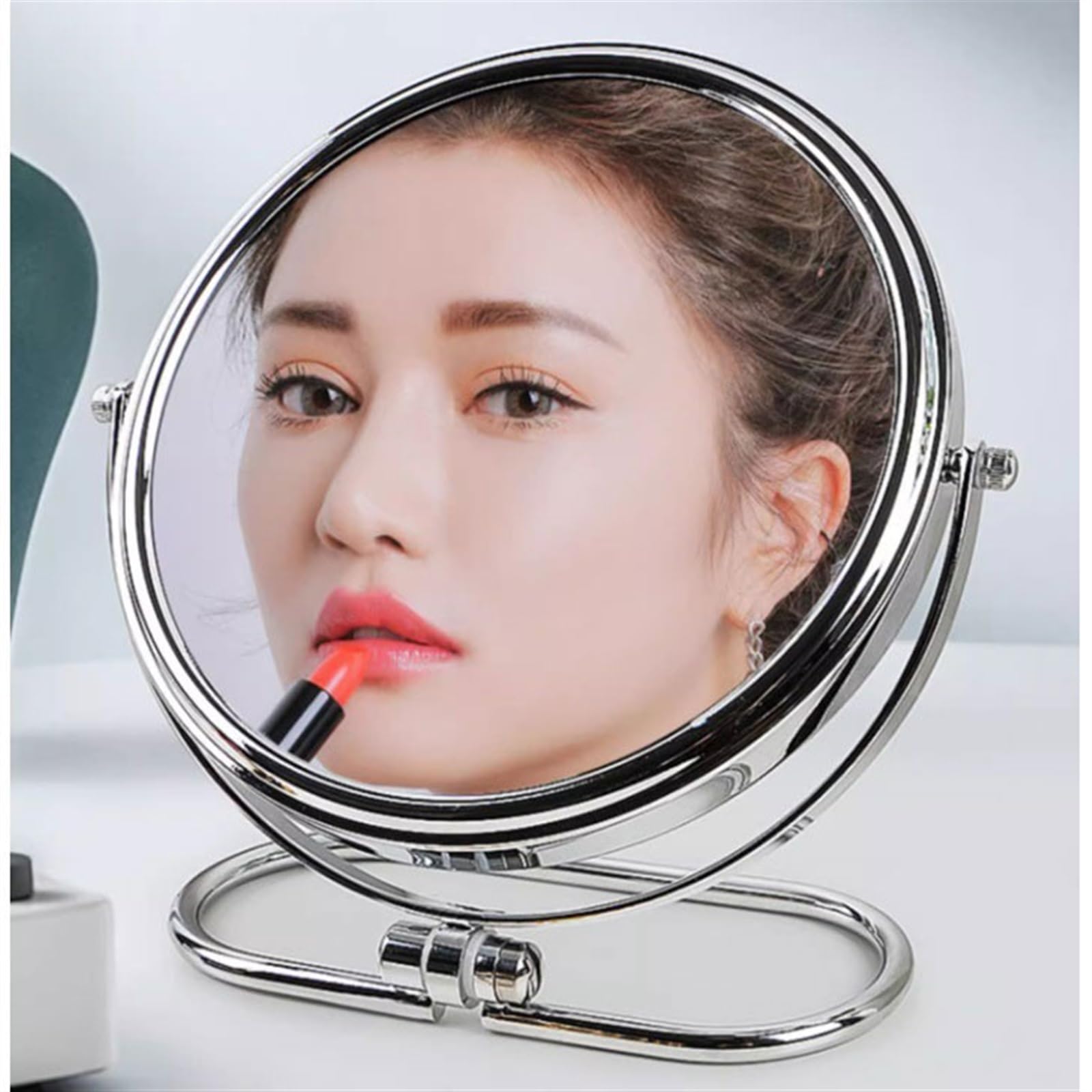 Specchio da Trucco Specchio for trucco pieghevole da parete di lusso leggero Specchio da trucco bifacciale da tavolo Specchio cosmetico in metallo europeo portatile Specchio Cosmetico ( Size : L )
