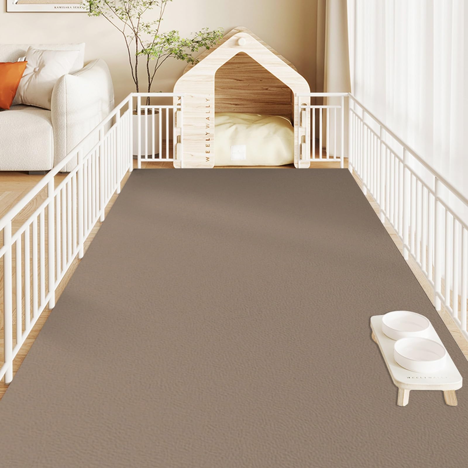 DUYULIANG Rinseable Pee Pads For Dogs - Pet Feeding Mat Large Customizable - Reusable Puppy Training Pads PVC, Non-Slip Leakproof Whelping Pads For Playpen Crate Sofo Car Potty Bed(Brown,70x140cm)